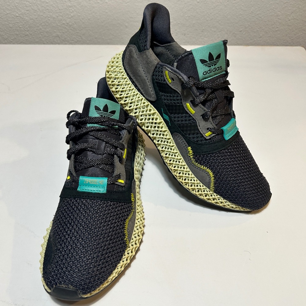 Adidas ZX 4000 4D Carbon Yellow Cyan BD7865 Mens Size 6 Primeknit Sneakers
